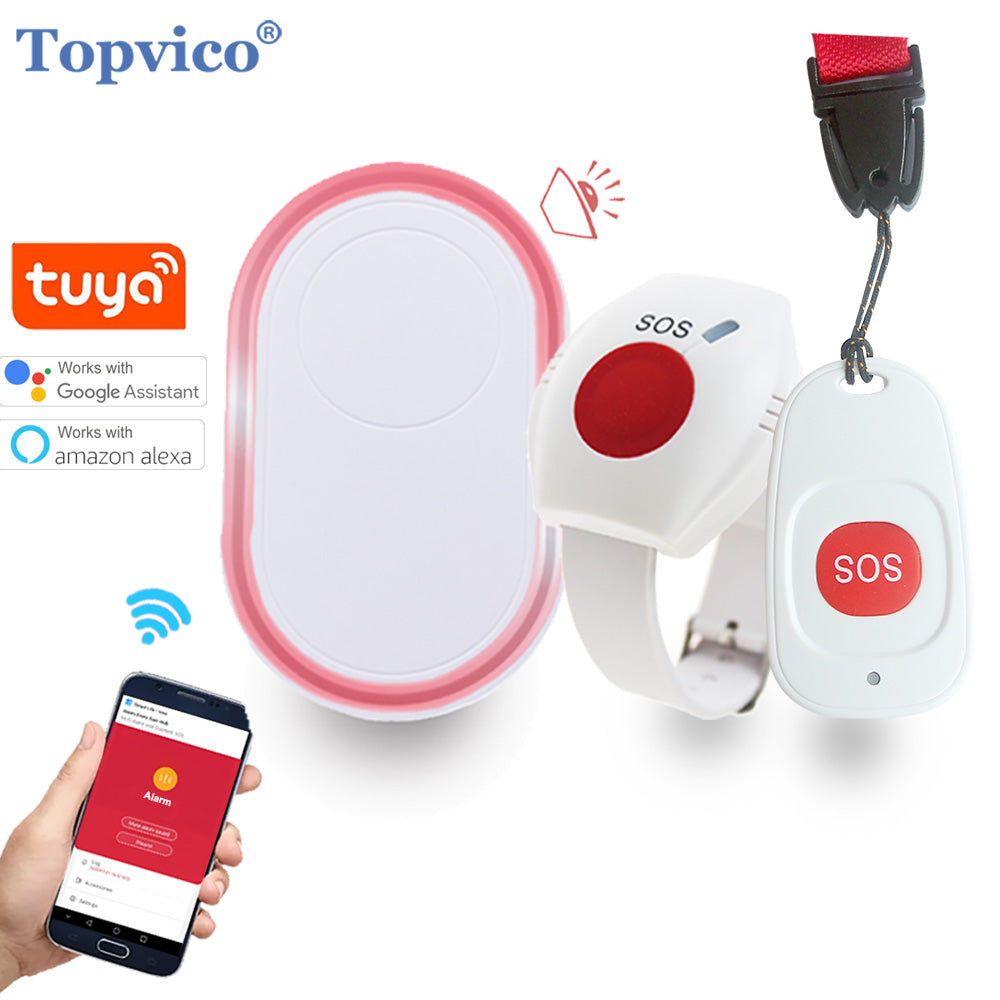 Topvico WIFI Panic Button for Elderly RF 433mhz SOS Bracelet Emergency Alarm Wireless Watch Call Old People Android IOS APP