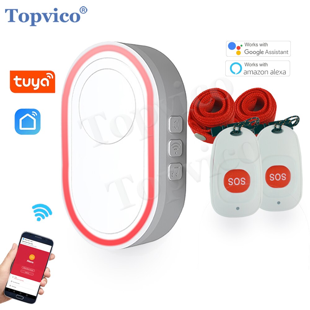 Topvico Panic Button WiFi for Elderly Emergency Alert Tuya Smart SOS Alarm RF 433mhz Wireless Call Old People Android IOS APP