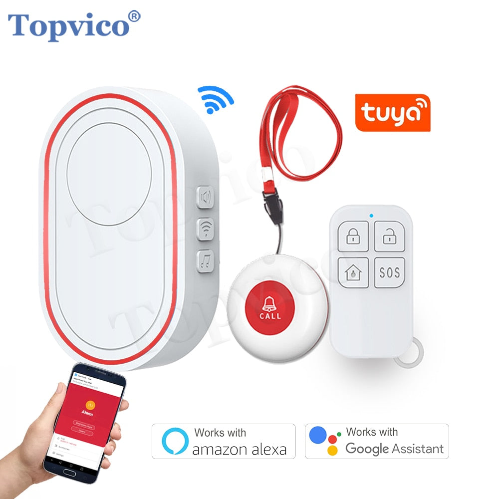 Topvico WiFi Panic Button For Elderly, SOS Alarm, Waterproof Caregiver Pager Call Button, Tuya Smart APP